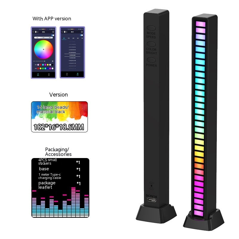 Barra de luz Led con Control de sonido, lámpara de ritmo ambiental RGB, tira automotriz ajustable por USB para música, fiesta familiar