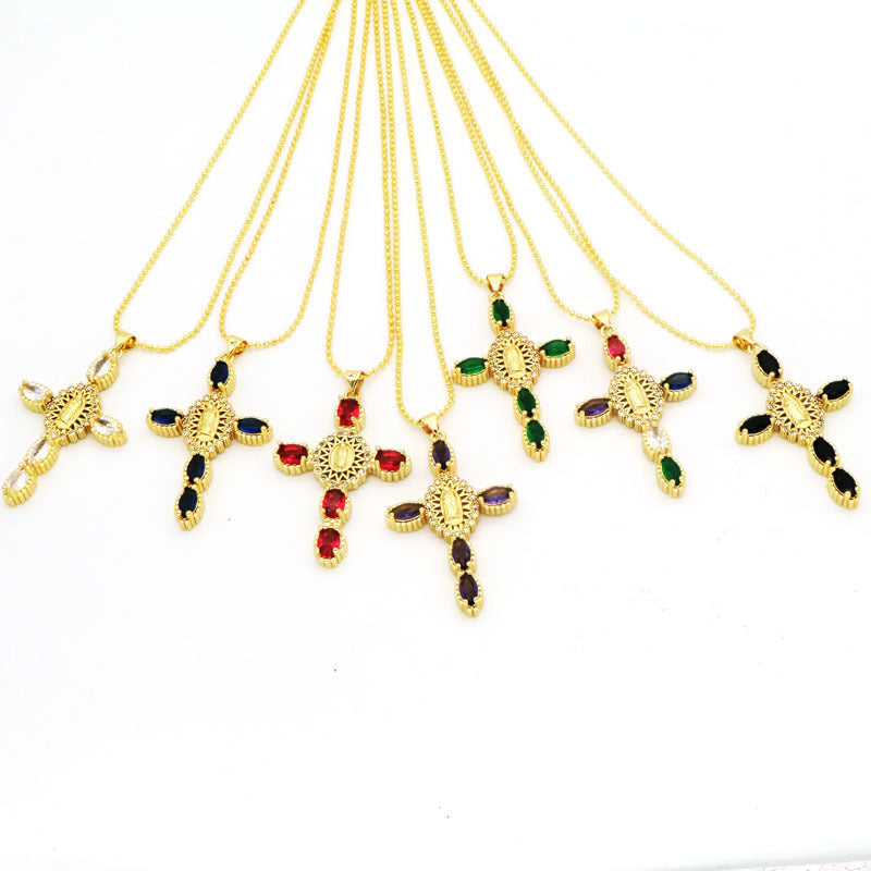 Colored Zircon Cross Necklace For Women