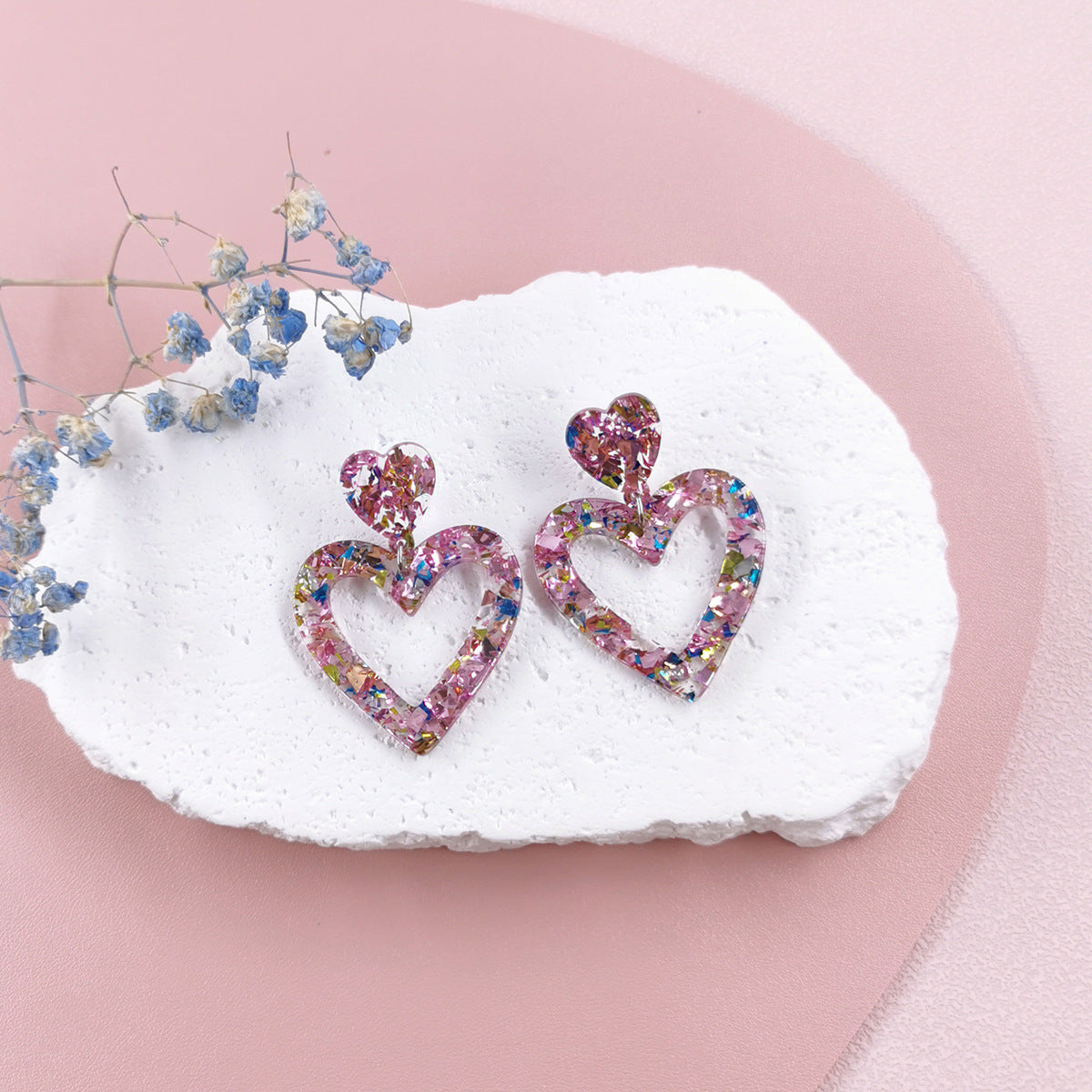 Personalized Simple Sequins XINGX Heart-shaped Hollow Acrylic Earrings