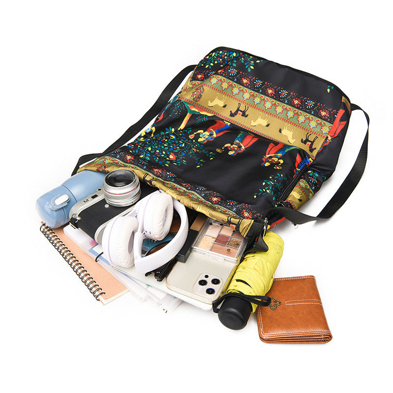 Printed Nylon Large Capacity Foldable Storage Bag Fitness Backpack