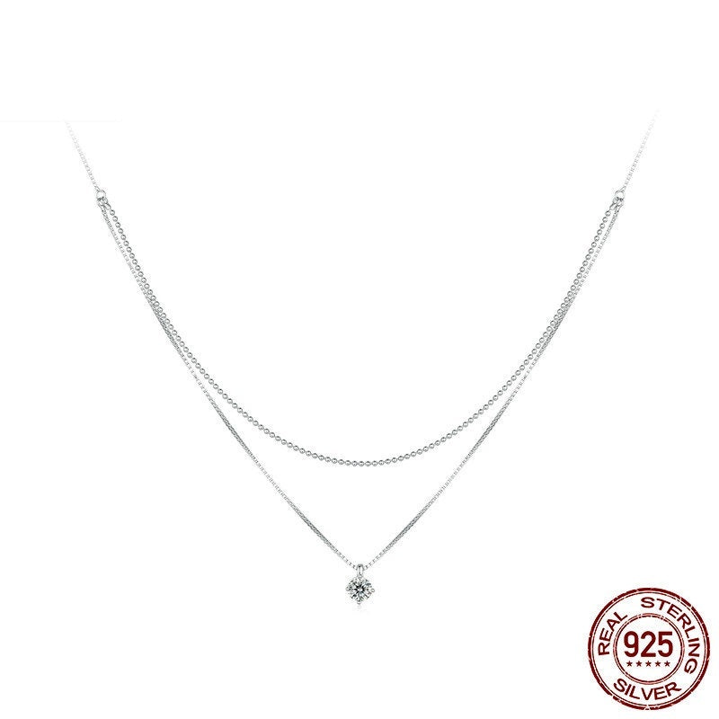 Chaîne de clavicule Double couche brillante de haute qualité, légère, de luxe, col en v, en argent Sterling S925