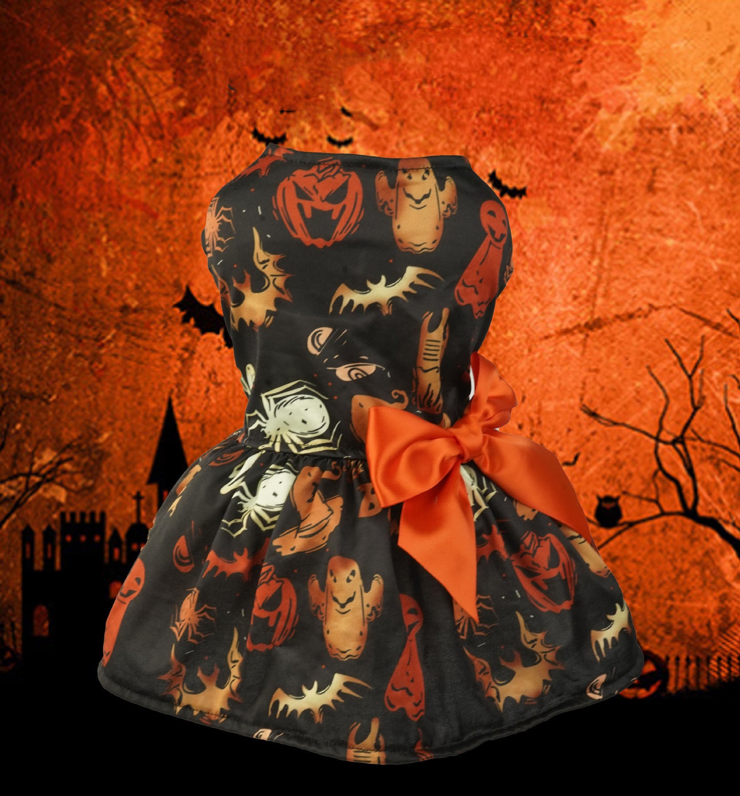 Ropa para perros pequeños de Halloween, vestido para mascotas, vestido con estampado de calabaza, vestido de malla para Chihuahua y Yorkie, ropa de fiesta para mascotas, disfraz para perros y gatos