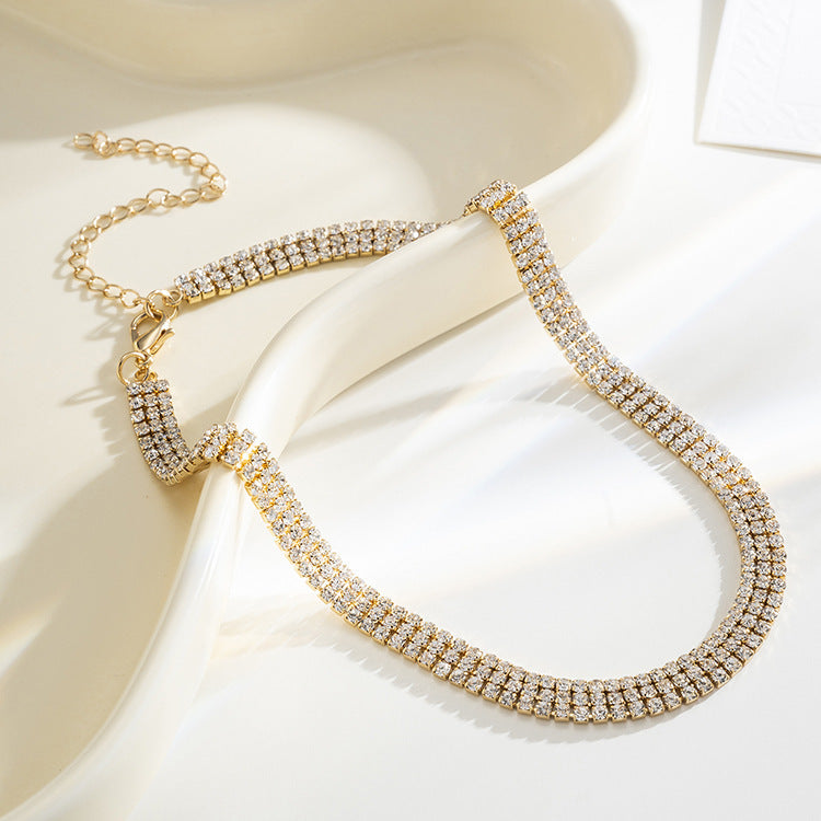 Collier avec chaîne de clavicule et diamants pour femmes, ne se décolore pas