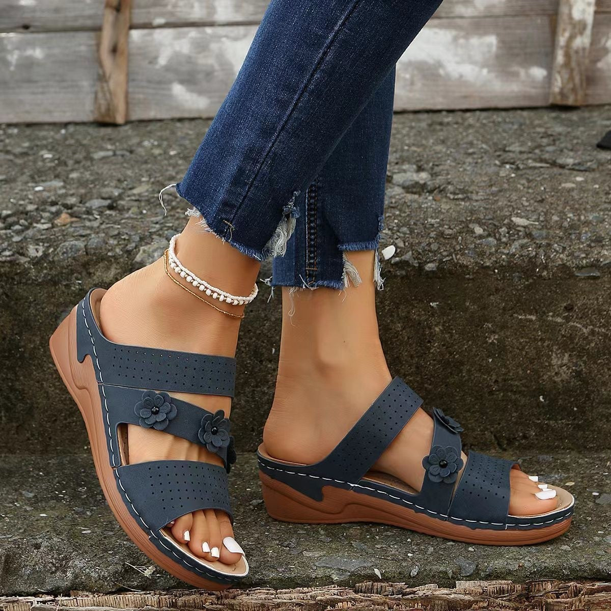 Sandalias con plataforma de cuña y playa de talla grande