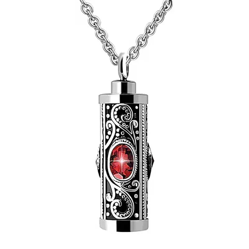 Stainless Steel Birthstone Cinerary Casket Openable Pendant Necklace