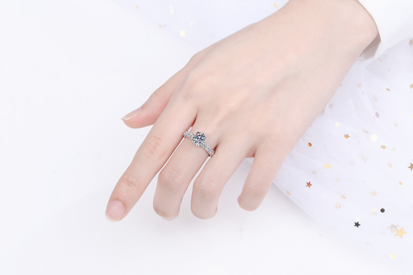 S925 Sterling Silver Female Pt950 Gold Plated Moissanite Ring