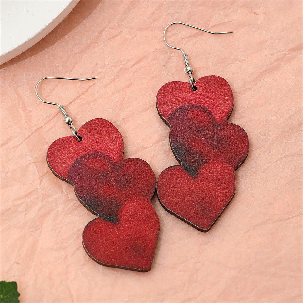 Boucles d'oreilles décoratives en bois en forme de lettre de coeur, série saint-valentin