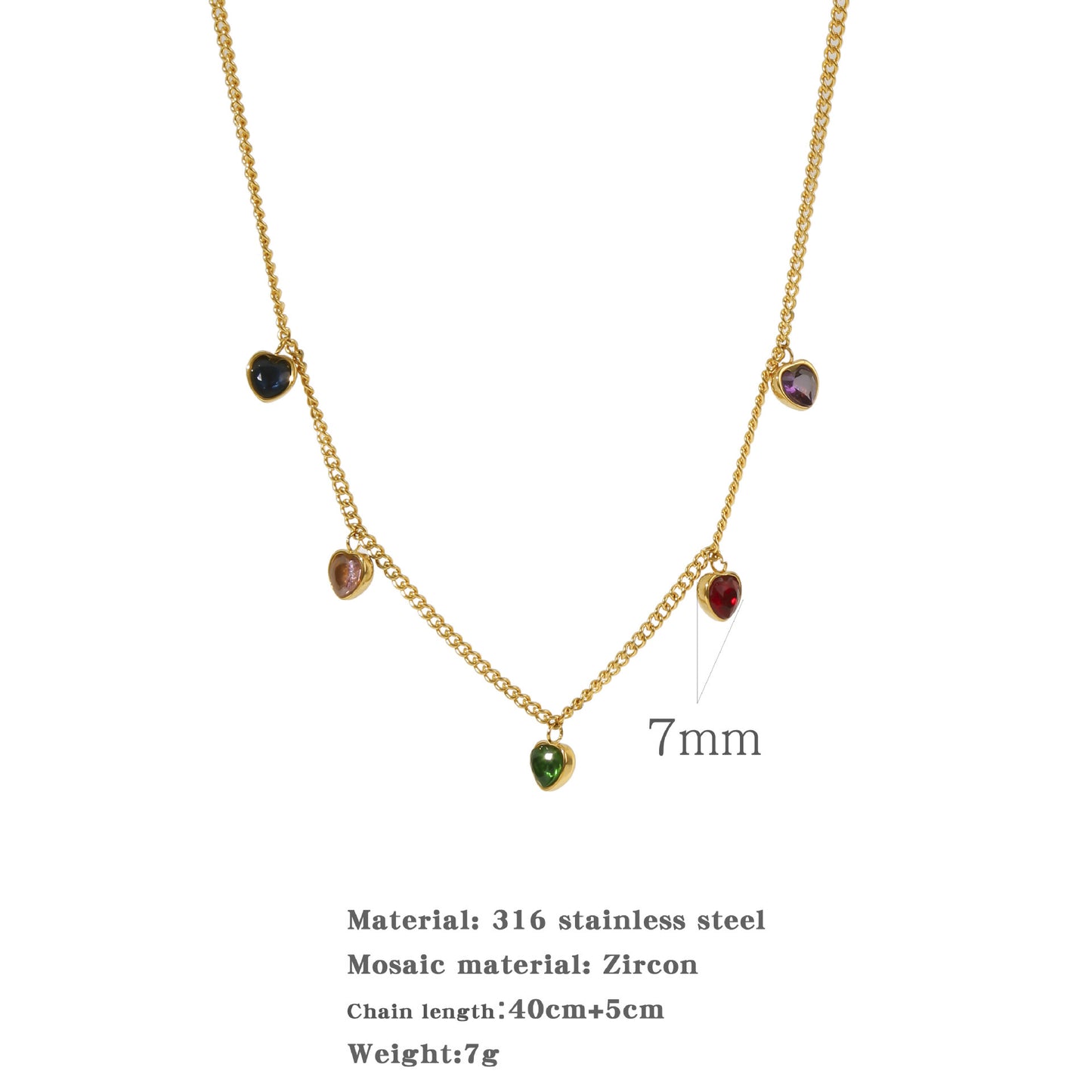 Collier pendentif en forme de cœur d'amour coloré en acier titane