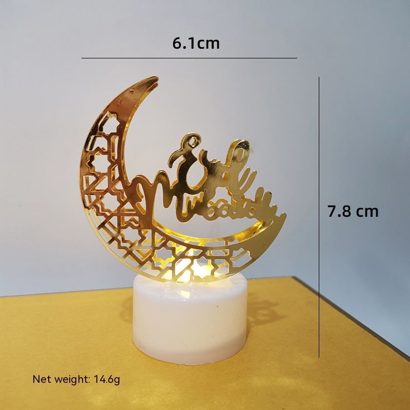 Mini candelabro LED, adornos navideños huecos de Metal, decoración de Castillo de Luna, lámpara de noche pequeña
