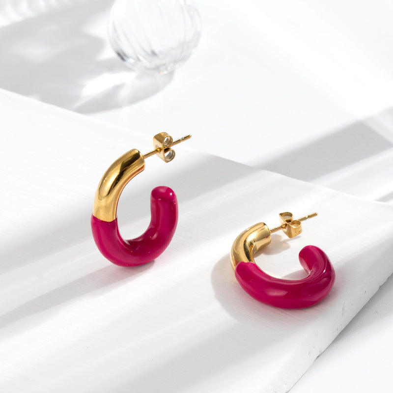 Boucles d'oreilles en acier inoxydable simples et à la mode pour femmes