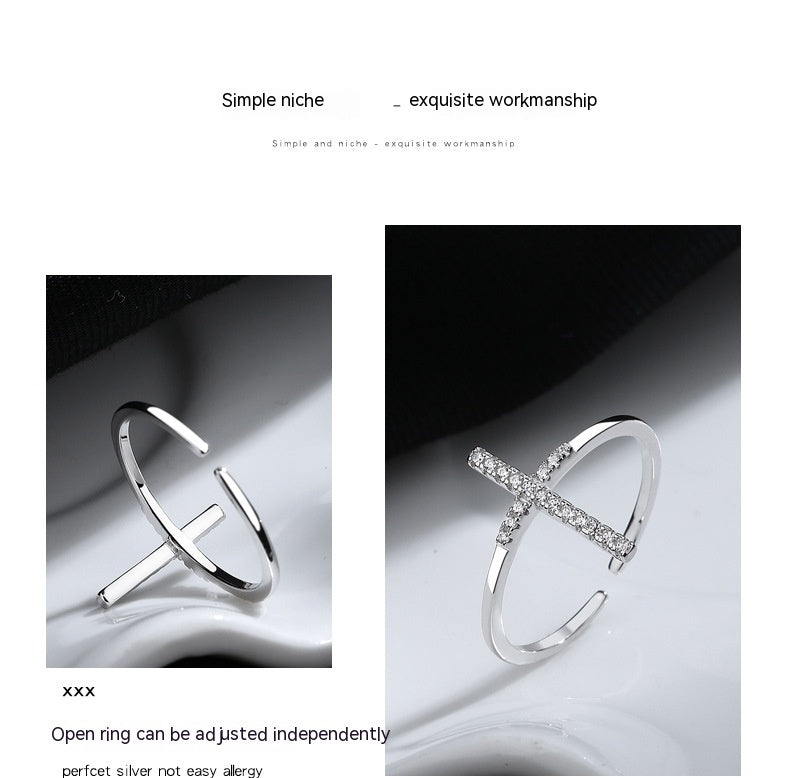 Bague ouverte croisée de Style INS européen et américain pour femme, bague ouverte en argent Sterling 925, conception de Niche