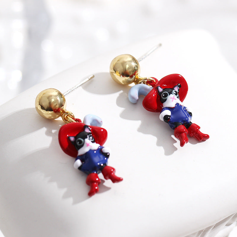 Clous d'oreilles chat bleu vêtements en bottes