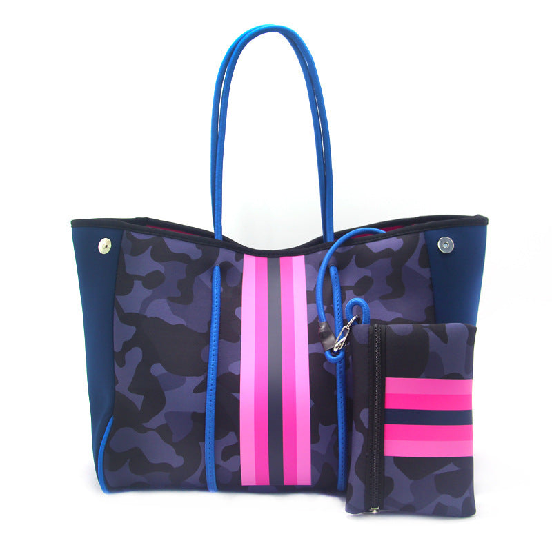 Bolso de playa portátil negro impreso con estampado de leopardo, viaje de ocio