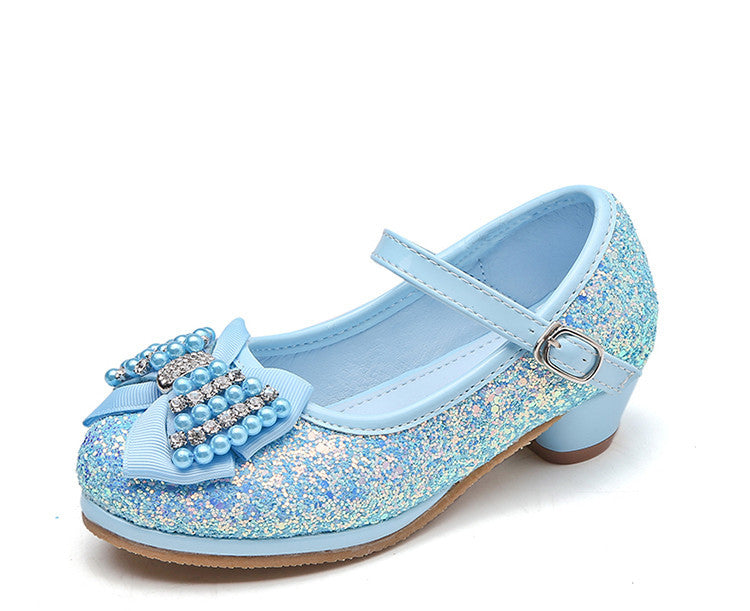 Chaussures en cristal à talon haut et nœud pour enfants