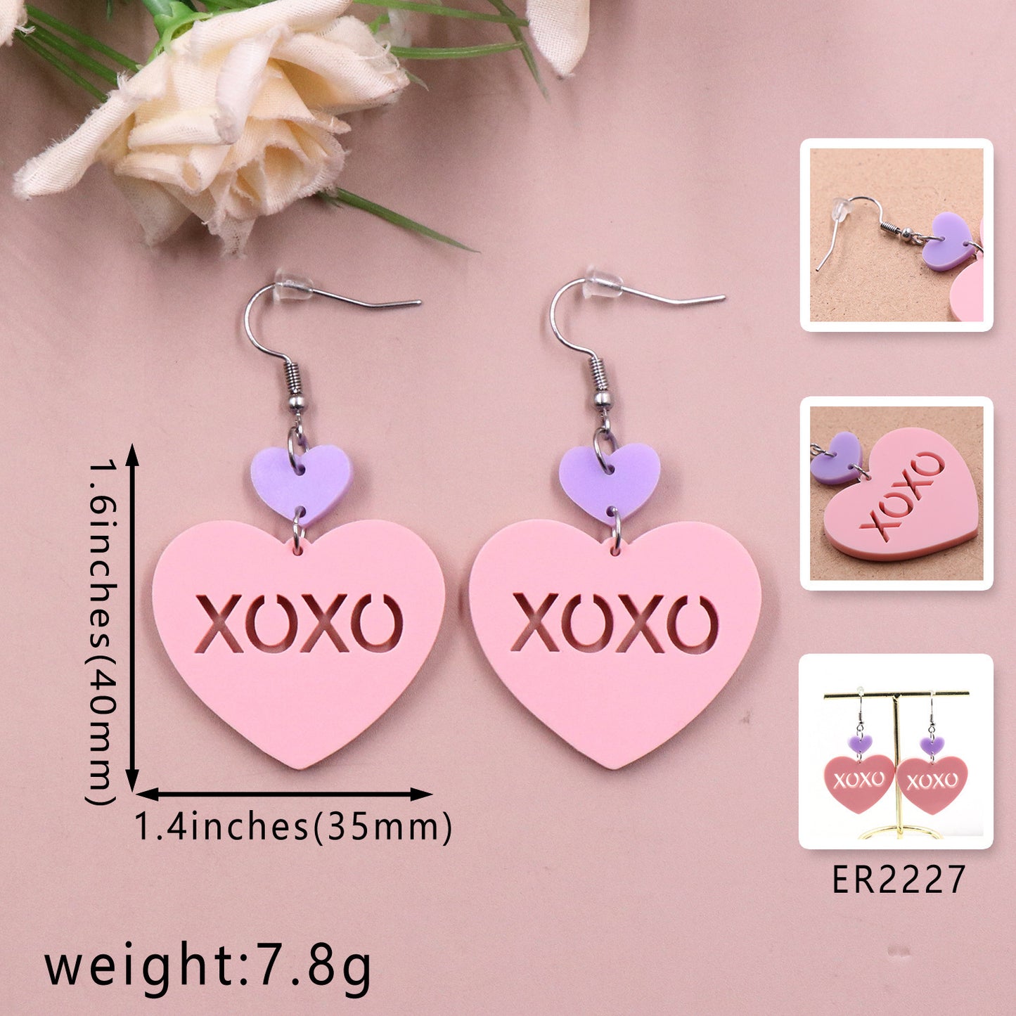 Mode amour lettre saint valentin cadeau mignon acrylique boucles d'oreilles bijoux