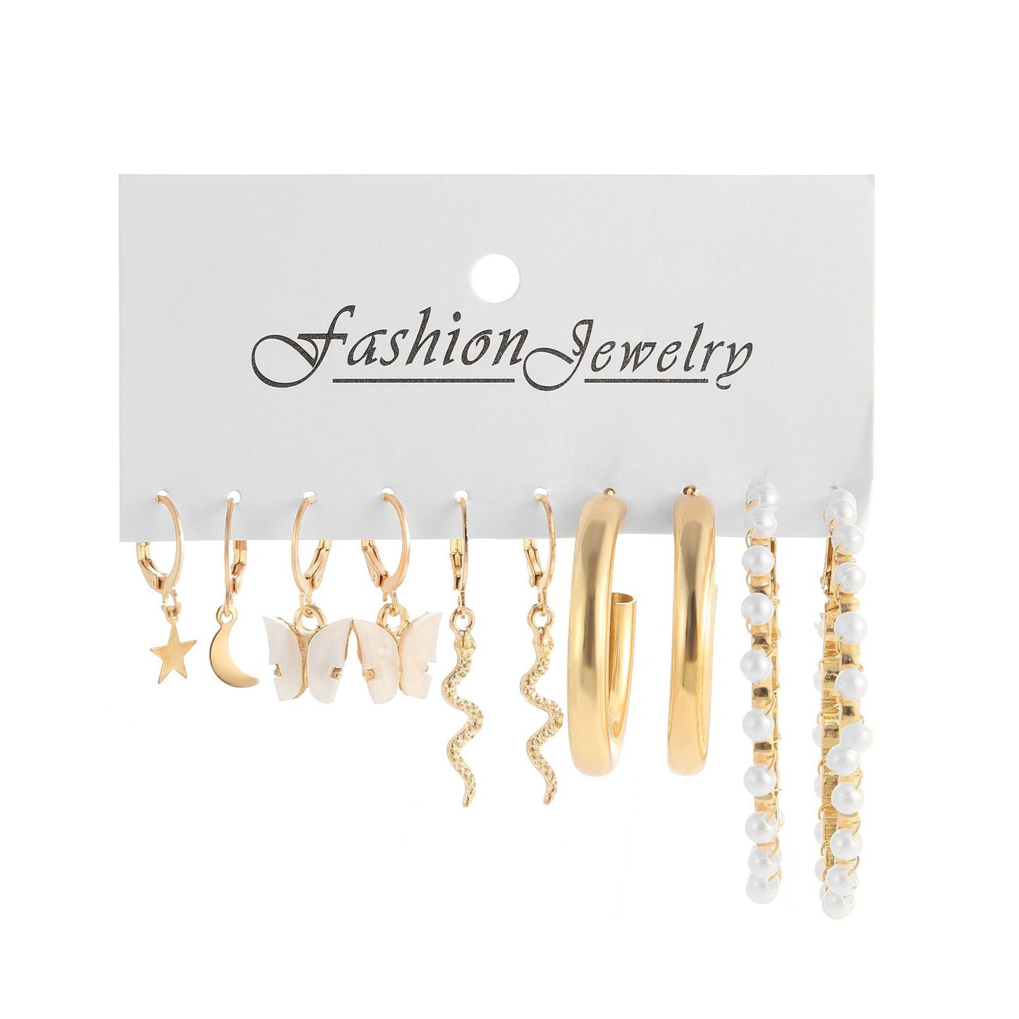 Ensemble de 5 boucles d'oreilles en perles de serpent et papillon, tempérament Simple