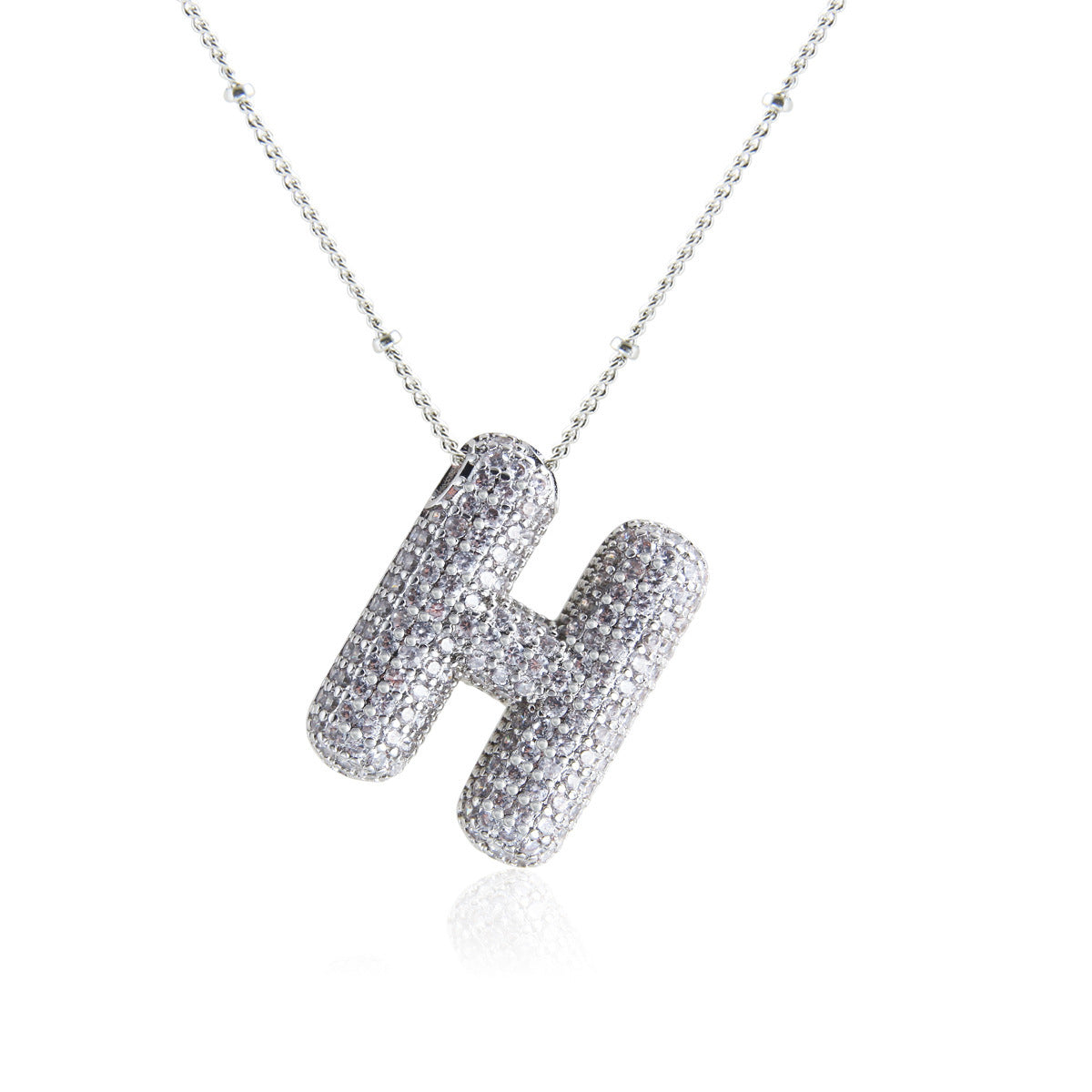 European And American Letter Necklace Inlaid With Zircon Hollow Copper White Gold Plated