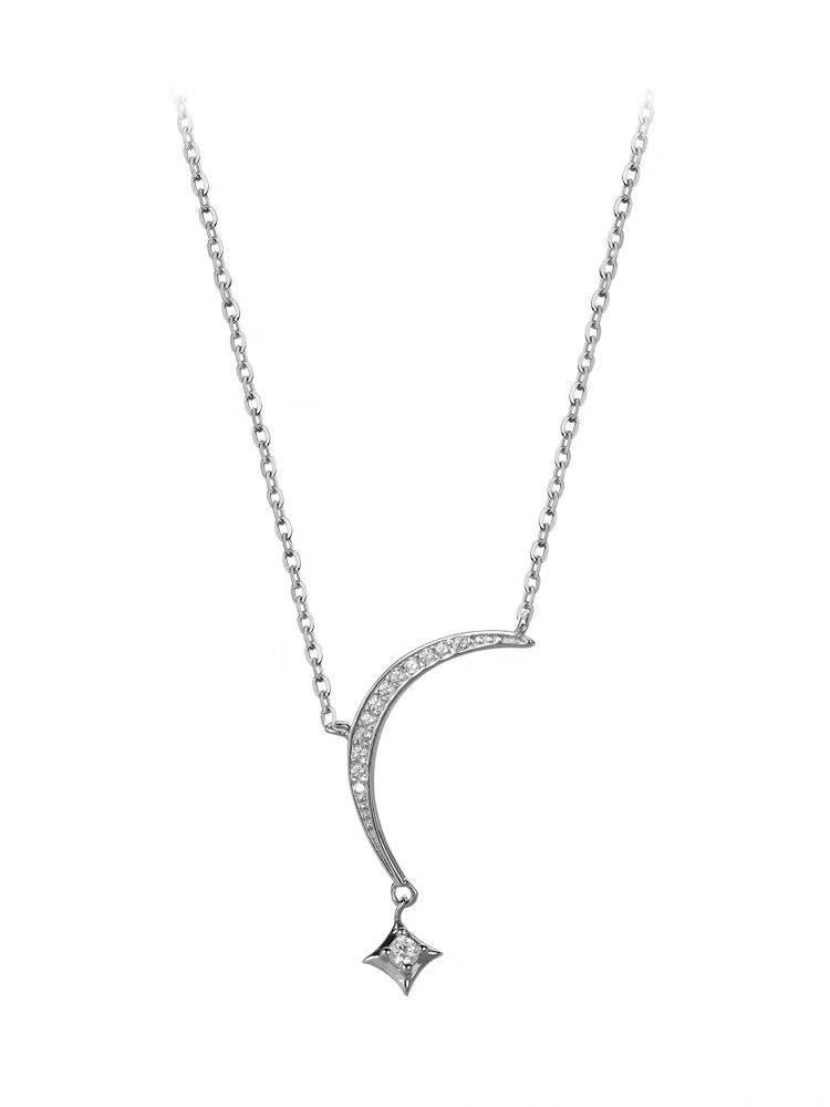 Collar de plata de ley con borla de luna, cadena de clavícula femenina