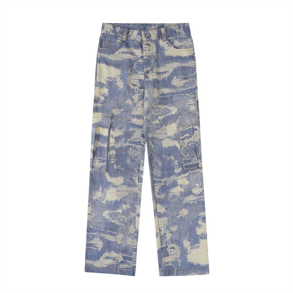American Style Loose Wide Leg Jeans Pocket Width Cuffless Pants