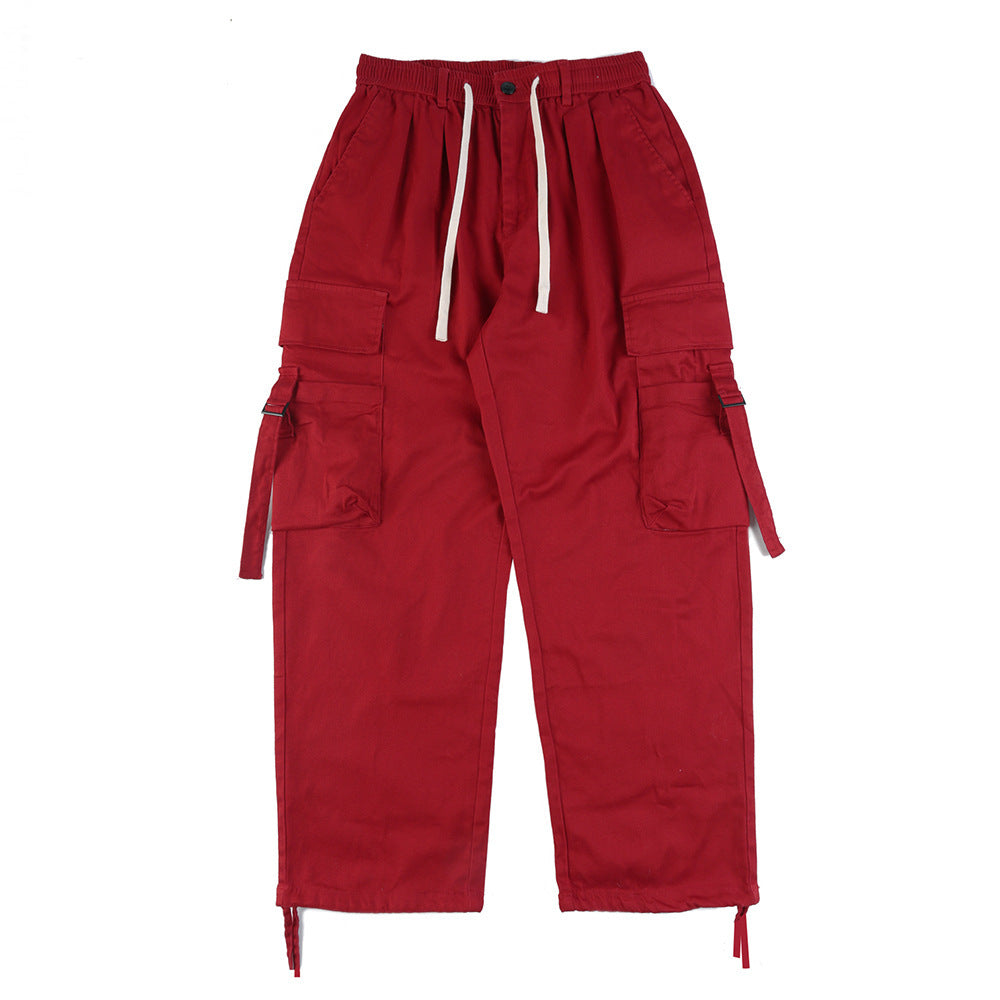 American High Street Personalized Pocket Ribbon Loose Wide-leg Overalls