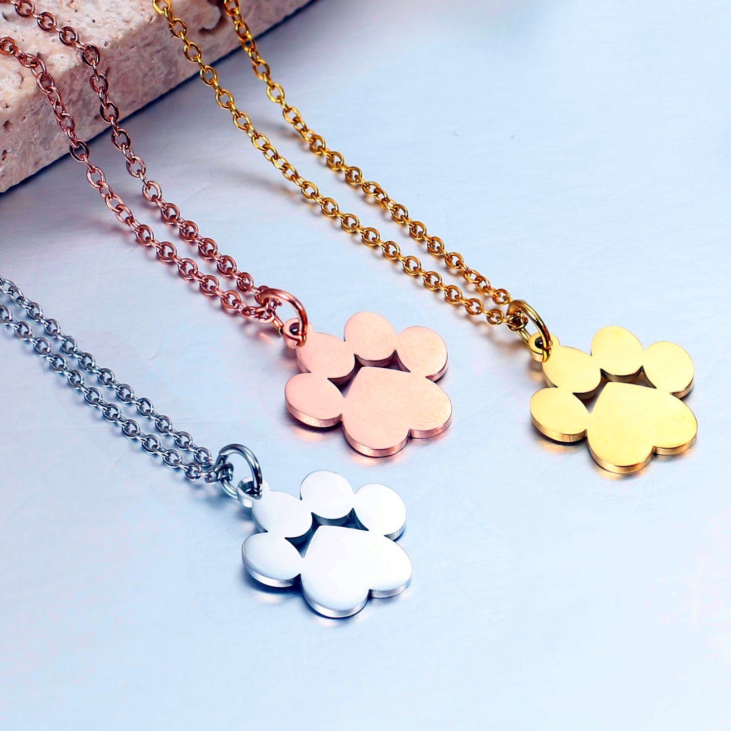 Collier avec lettres gravées en acier inoxydable, patte de chat et patte de chien