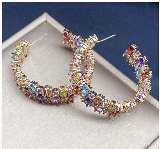 Boucles d'oreilles à tige en zircon, anneau d'oreille à aiguille en argent sterling plaqué cuivre