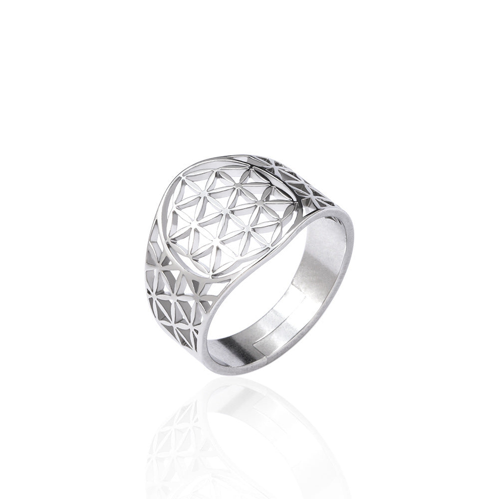 Stainless Steel Hollow Six-side Eight-pointed Stars Ring