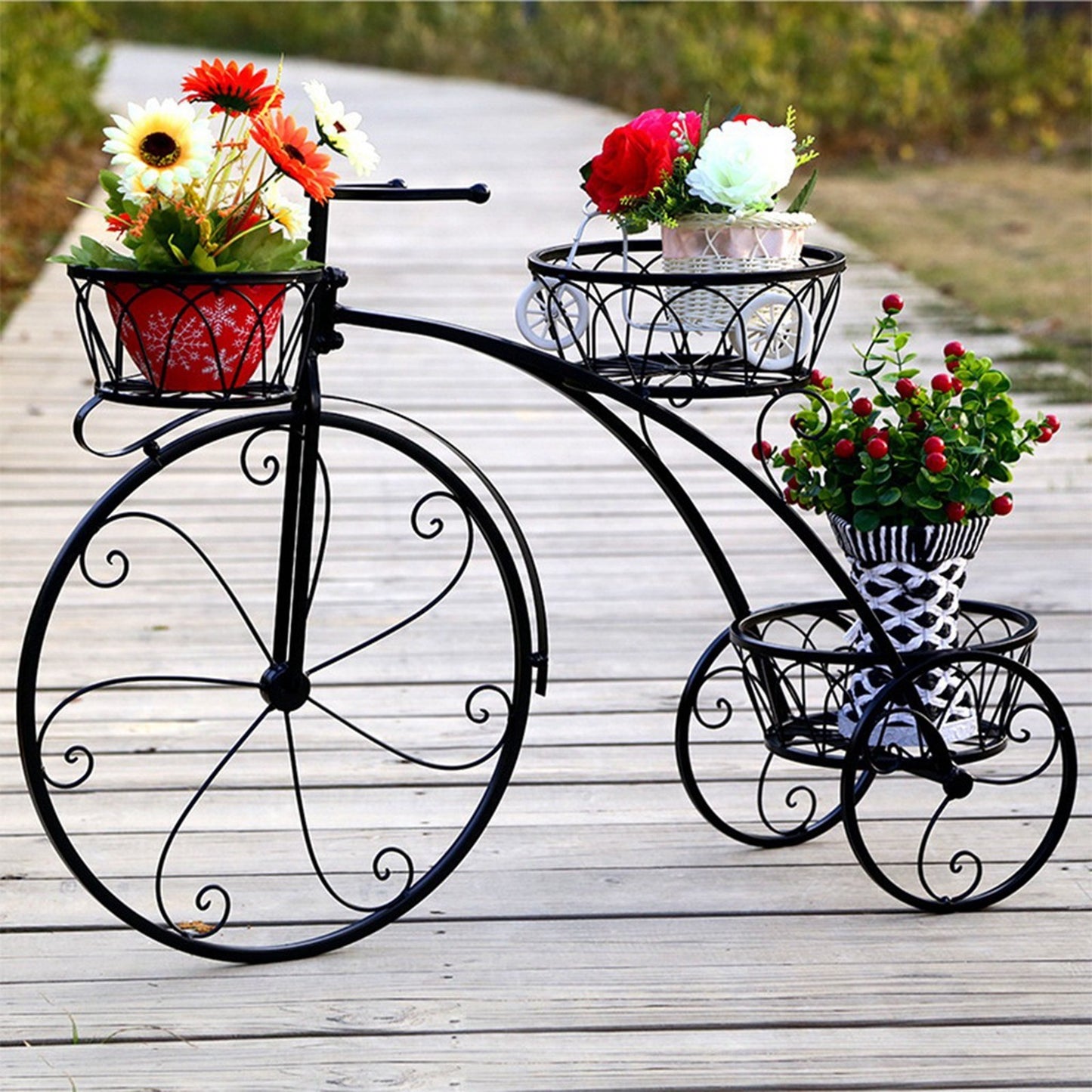 Support de chariot de Pot de fleur de support de plante de Tricycle idéal pour le jardin et le Patio de maison