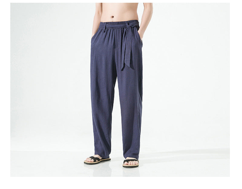 Chinese Style Summer Men's Vintage Belt Casual Pants