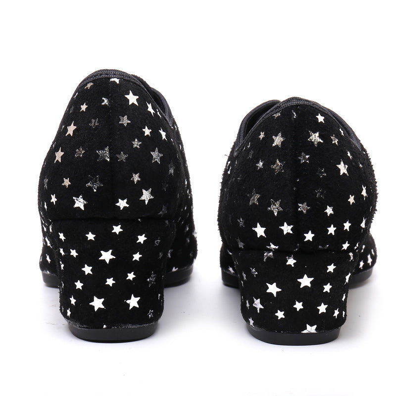 Dancing PA – chaussures de danse latine pour enseignante, en daim, en peau de vache, carrées, fond souple, ciel étoilé