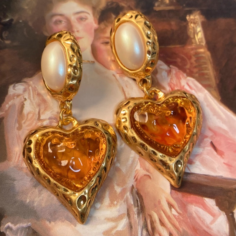 Pearl Heart Middle Ancient Glaze Earring Ear Clip