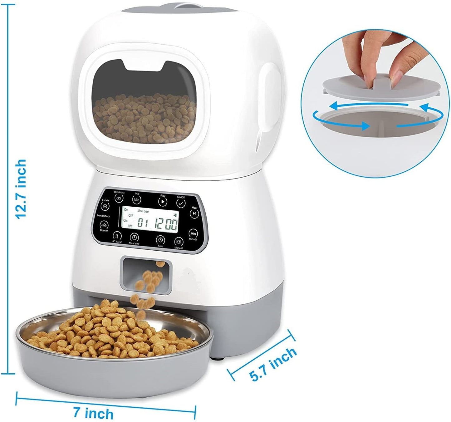 Alimentador inteligente para mascotas, dispensador automático de comida para gatos y perros, tazón de acero inoxidable, con sincronización de grabación, alimentación