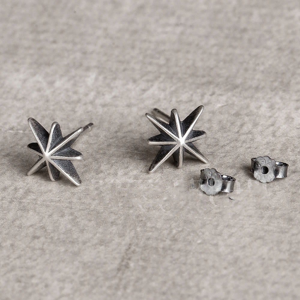 Dark Dream S925 Sterling Silver Eight Awn Shehe Stud Earrings