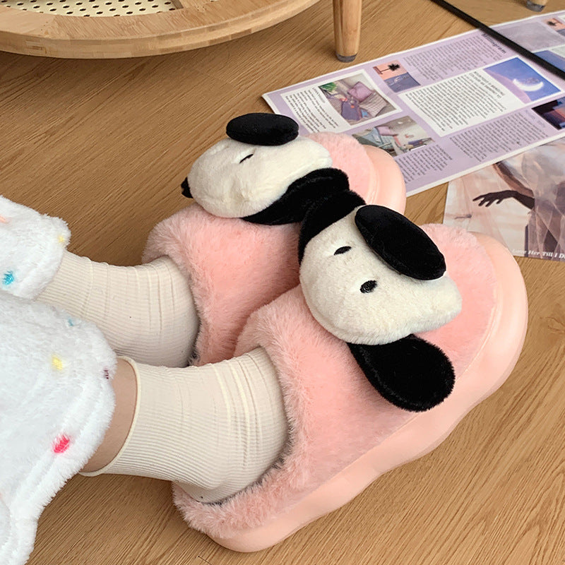 Pantoufles en coton pour chiot de dessin animé mignon et moelleux à la maison