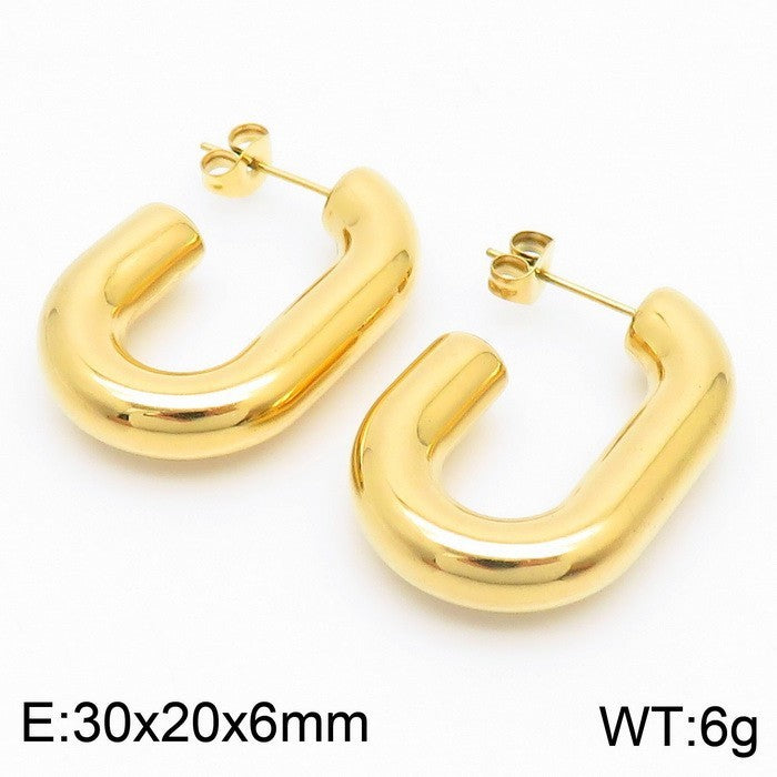 Clip d'oreille brillant en forme de U en acier titane plaqué boucles d'oreilles creuses 18 carats