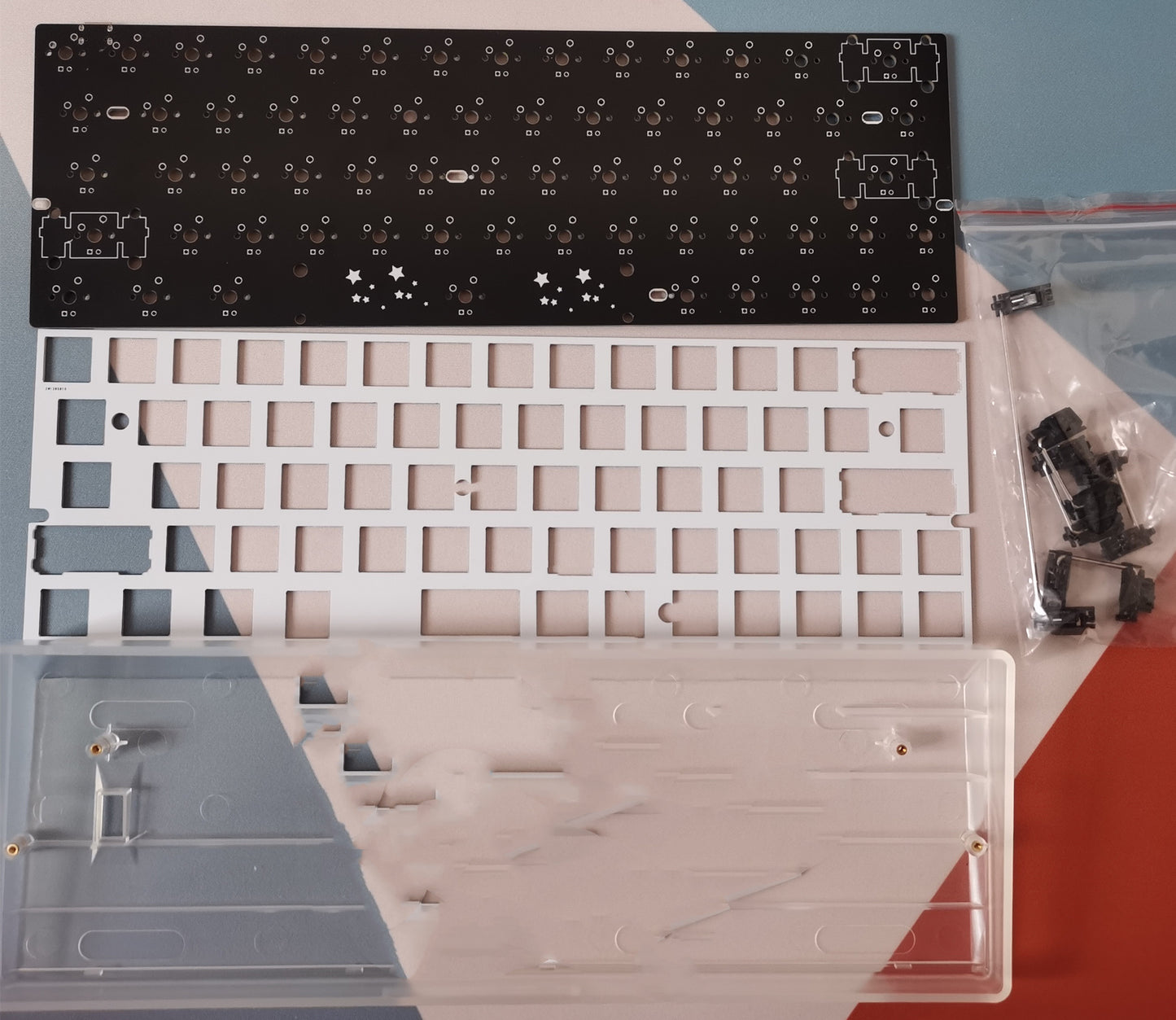Kit de clavier mécanique personnalisé, plaque de positionnement gauche 64 en Fiber de verre, lumière inférieure RVB