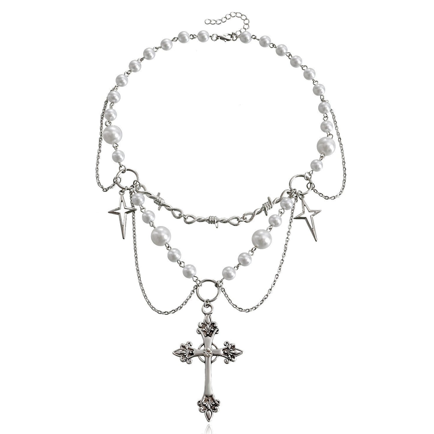 Collar de perlas brillantes de doble capa