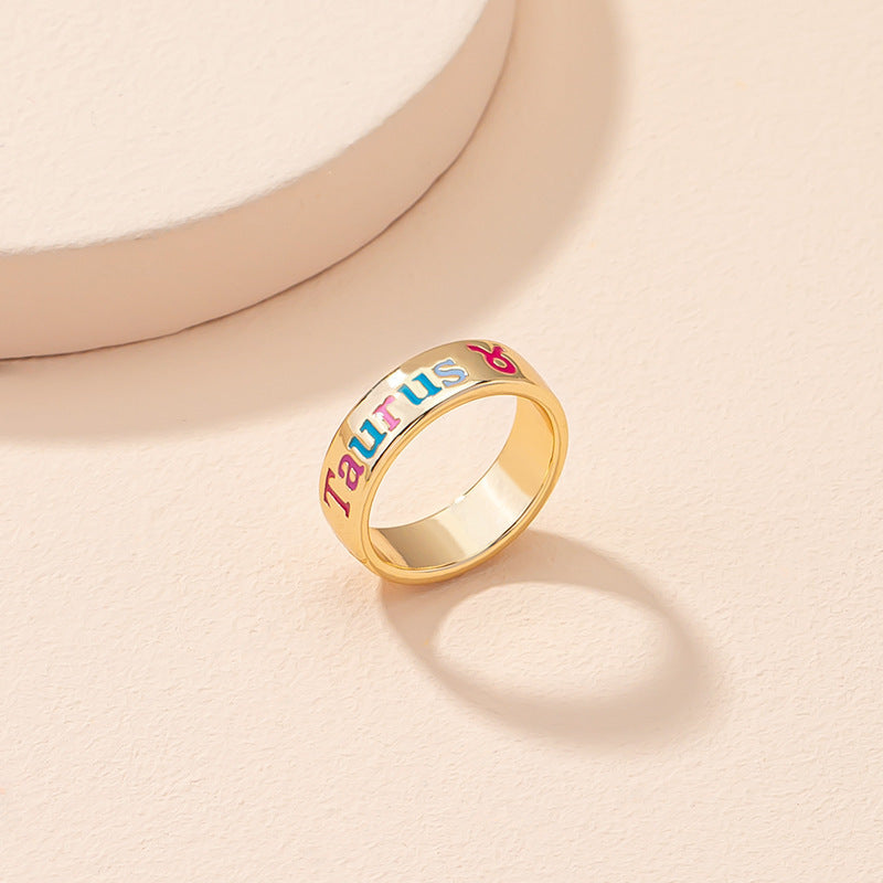 Oil Dripping Twelve Constellation Free Size Rings