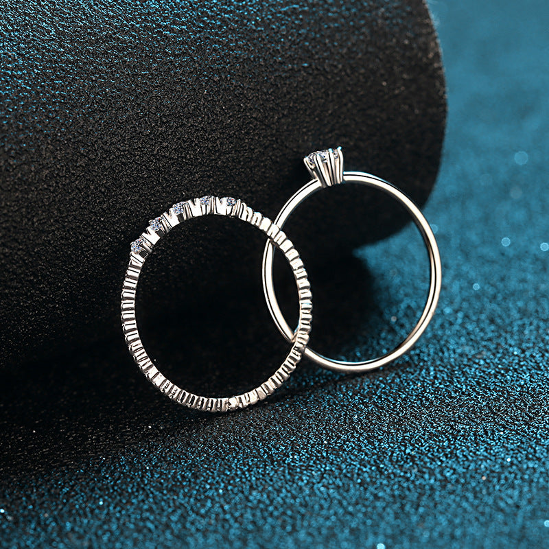 Bague Moissanite plaquée argent sterling, bague de couple à huit griffes, bague en diamant