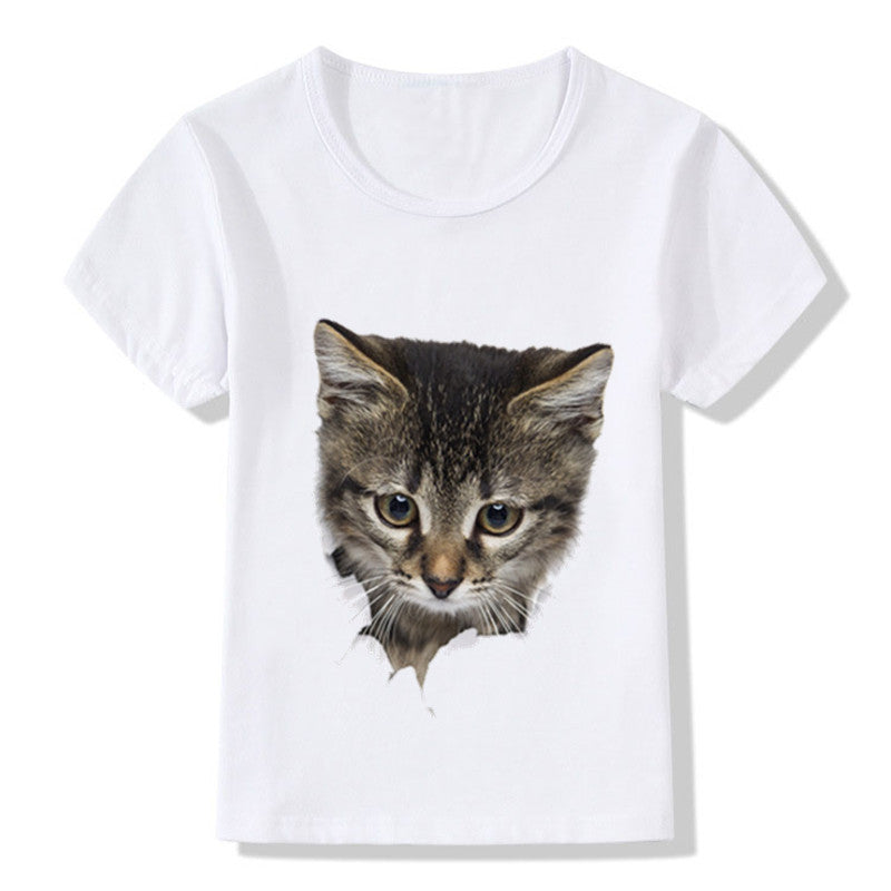 T-shirt décontracté à manches courtes pour enfants imprimé en 3D avec chat