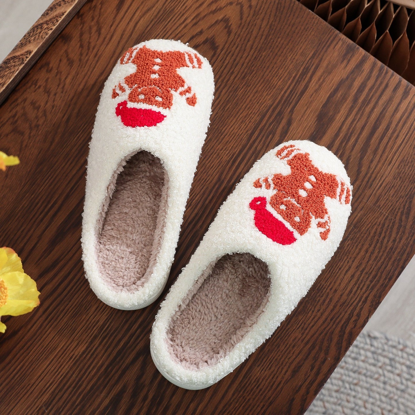 Pantoufles de noël en coton pour homme en pain d'épices, pour la maison et l'hiver