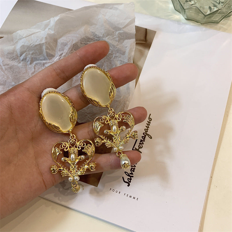 Cour Vintage Gravure Métal Strass Perle Boucles D'oreilles Femme