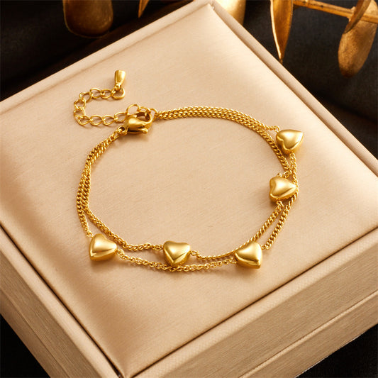 Design A Double Layer Chain Love Minimalist Titanium Steel Bracelet