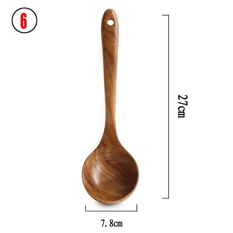 Vaisselle en bois naturel de teck de thaïlande, cuillère louche tourneuse longue passoire à riz écumoire cuillères de cuisine cuillère ensemble d'outils de cuisine