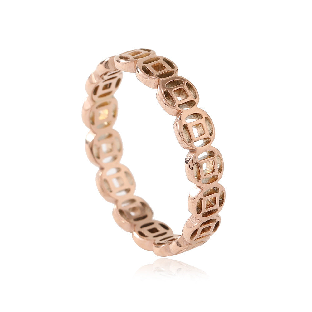 Bague porte-bonheur creuse en acier inoxydable, en cuivre, Index, bague de Couple rétro