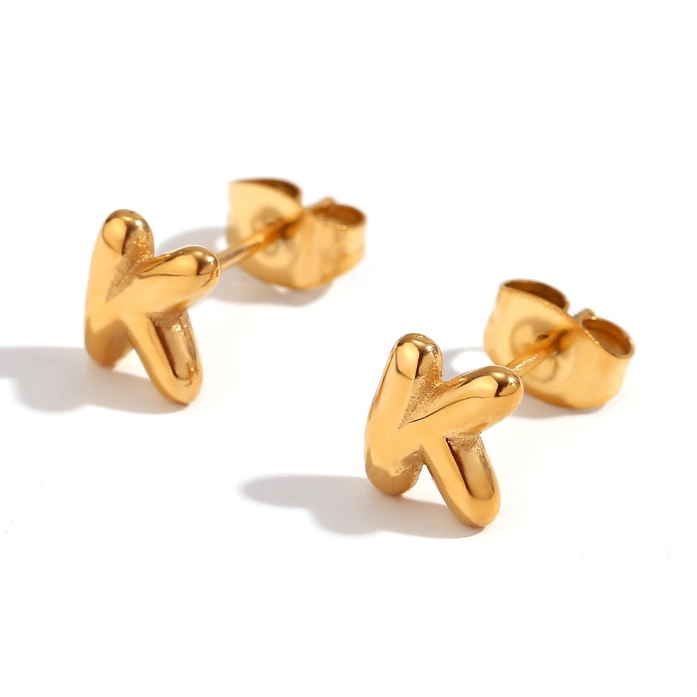 Titanium Steel Earrings 18K Gold Mini Alphabet Letter Earrings Women