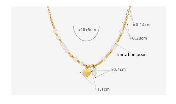 Collier pendentif coeur d'amour perle en acier titane