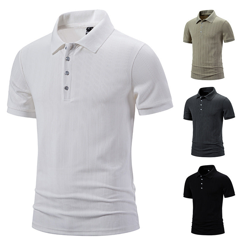 Men's Sunken Stripe Lapel Short Sleeve