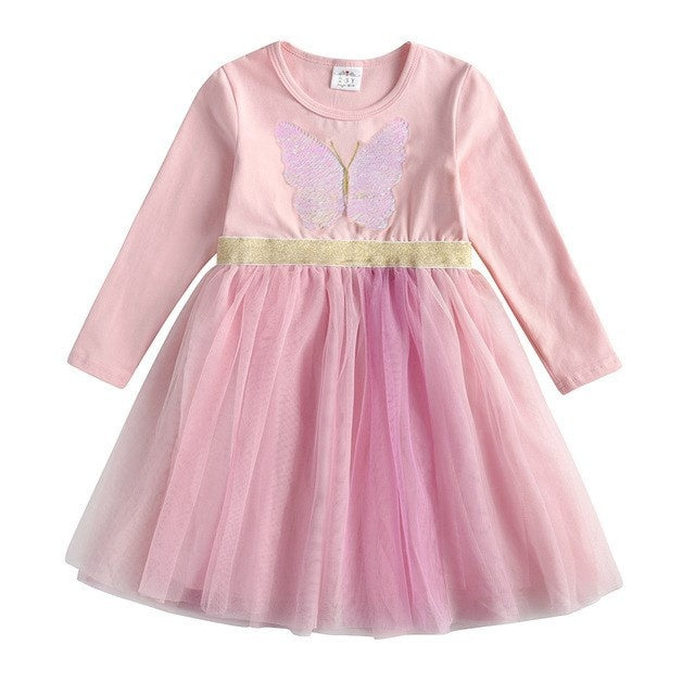 Nouveau 3-8 filles robe papillon enfants à manches longues robes bébé