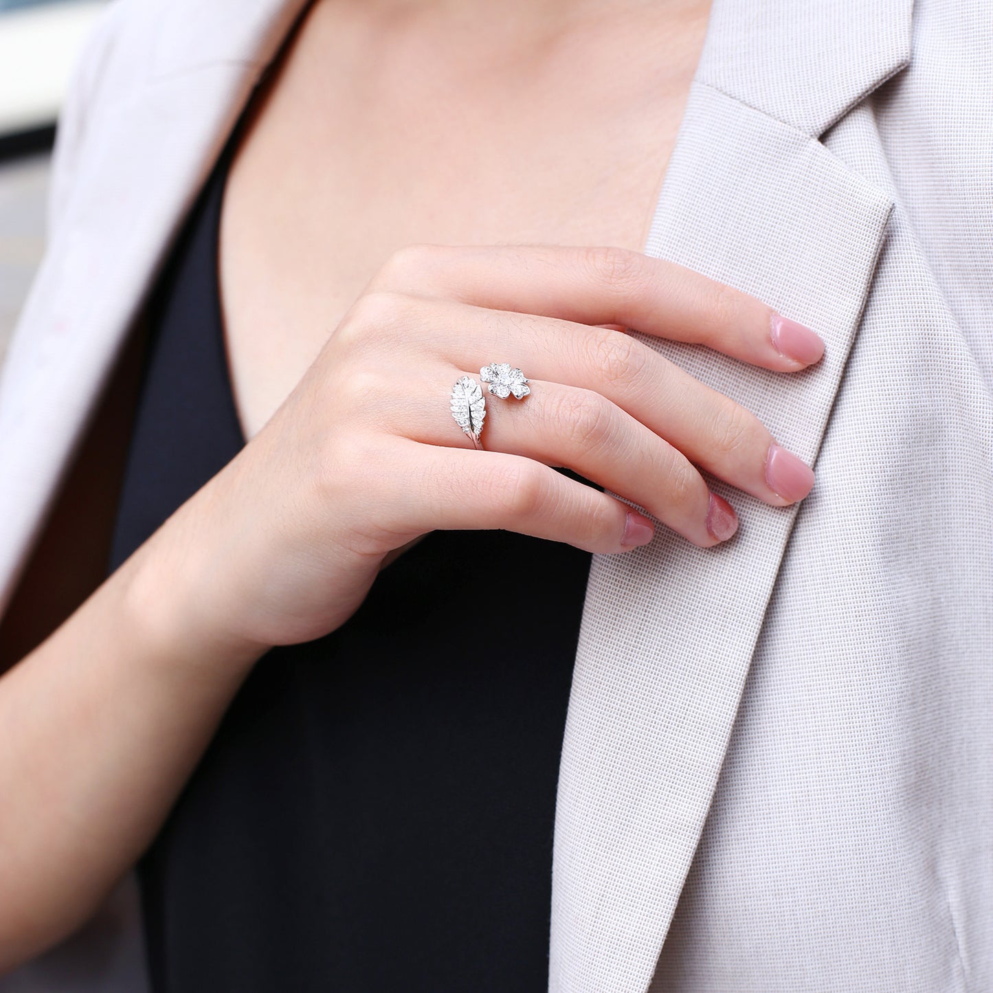 Bague fleur créative mode grande fleur bague pleine diamant